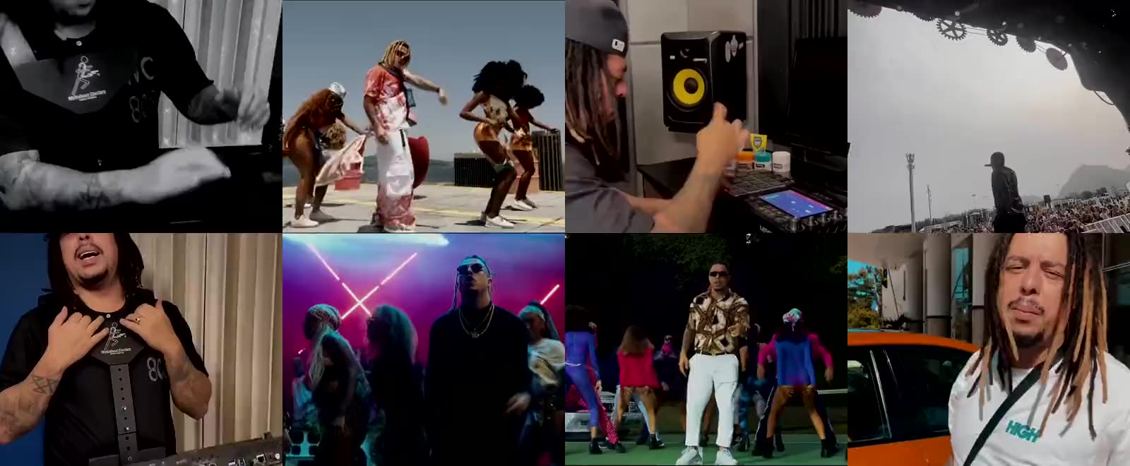 Mosaico do WC no Beat: estúdio, clipes, palco e baile